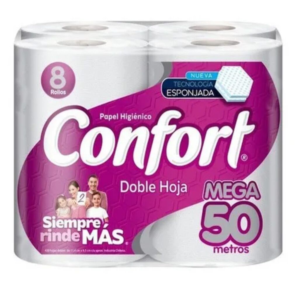 Manga Papel Higiénico Confort Mega 50m Doble Hoja 8 Rollos